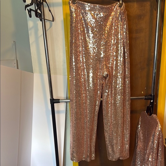 Torrid size 4 (26) Rose Gold Blazer and size 3 Tall (22-24) Pant Sequins Outfit - Picture 8 of 14